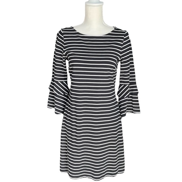 Ann Taylor Striped Ponte Flare Sleeve Dress | Size Small - Picture 5 of 12
